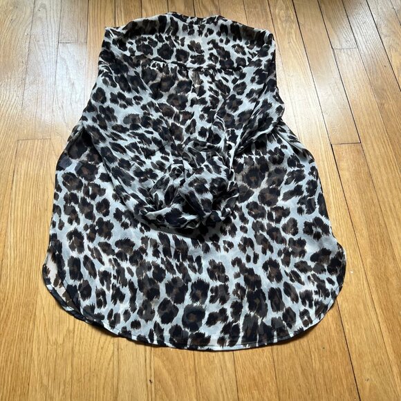 Diane Von Furstenberg Size 2 Leopard Print 100% Silk Chiffon Button-Up Blouse - Picture 11 of 14